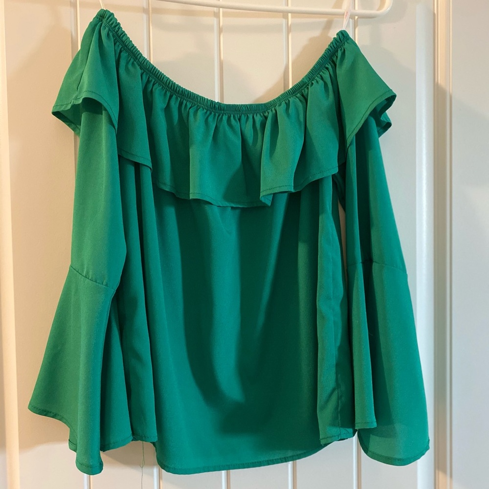 Green Off the Shoulder Blouse